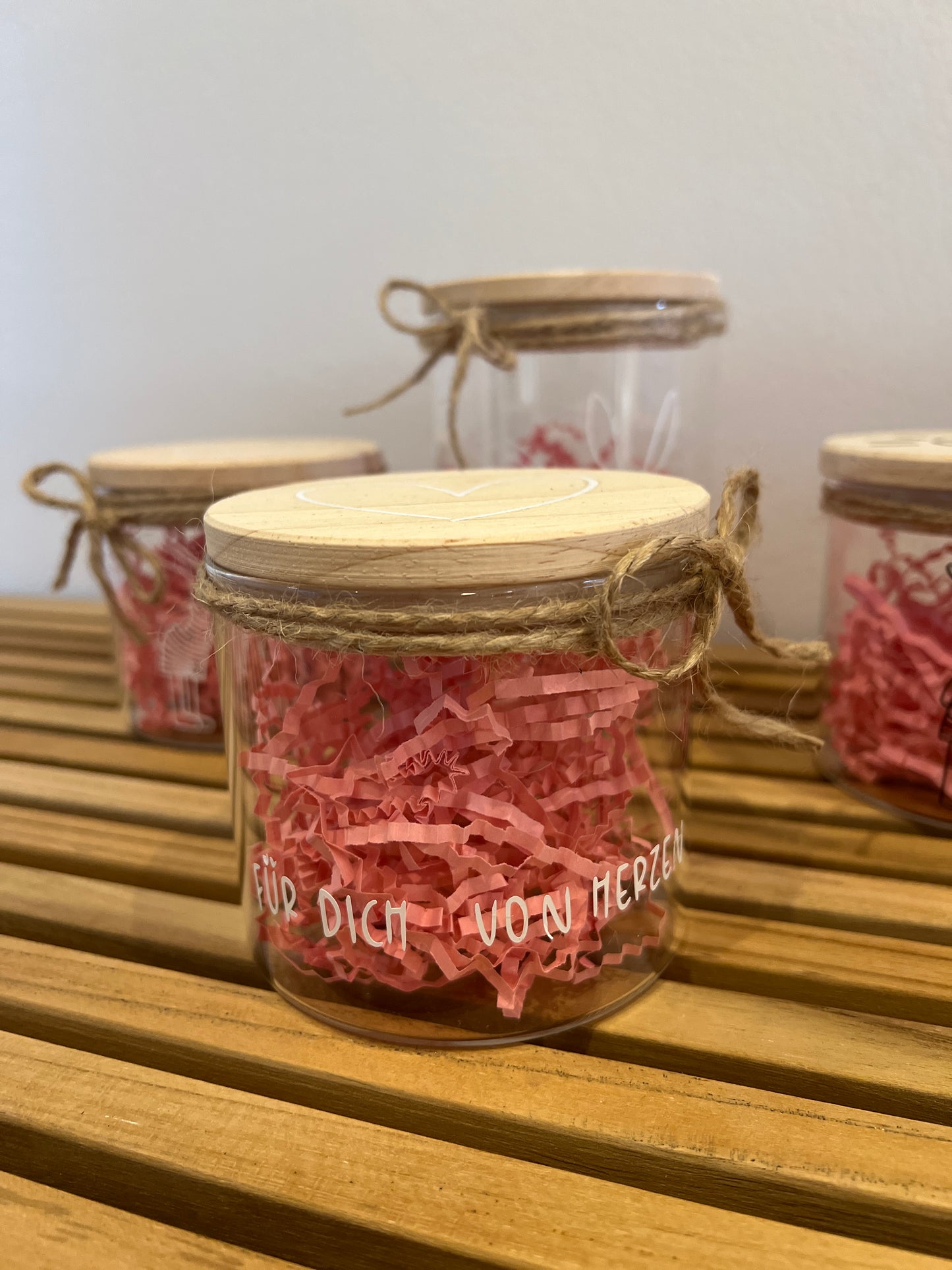 Vorratsglas mit Holzdeckel - div. Designs