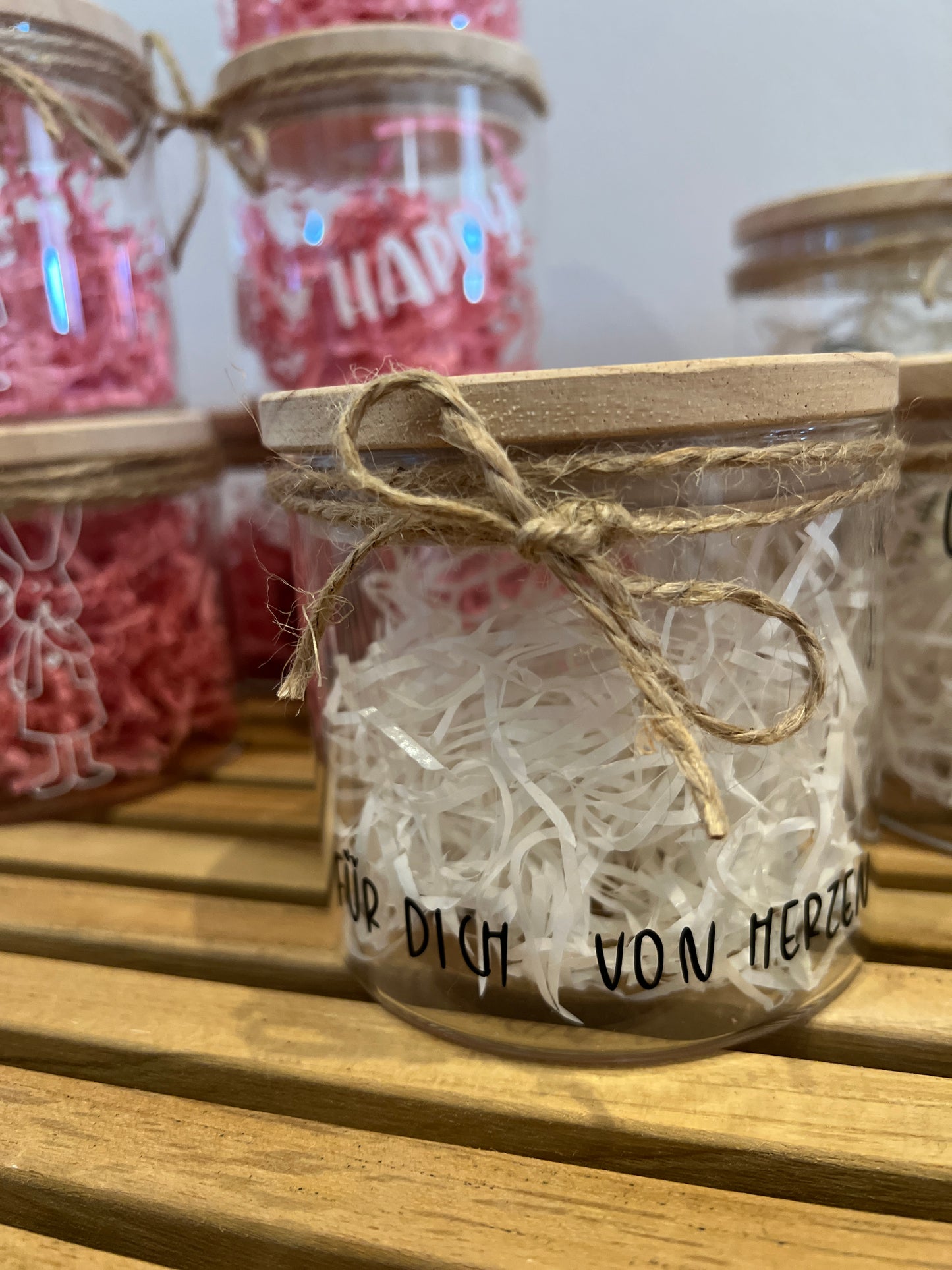 Vorratsglas mit Holzdeckel - div. Designs
