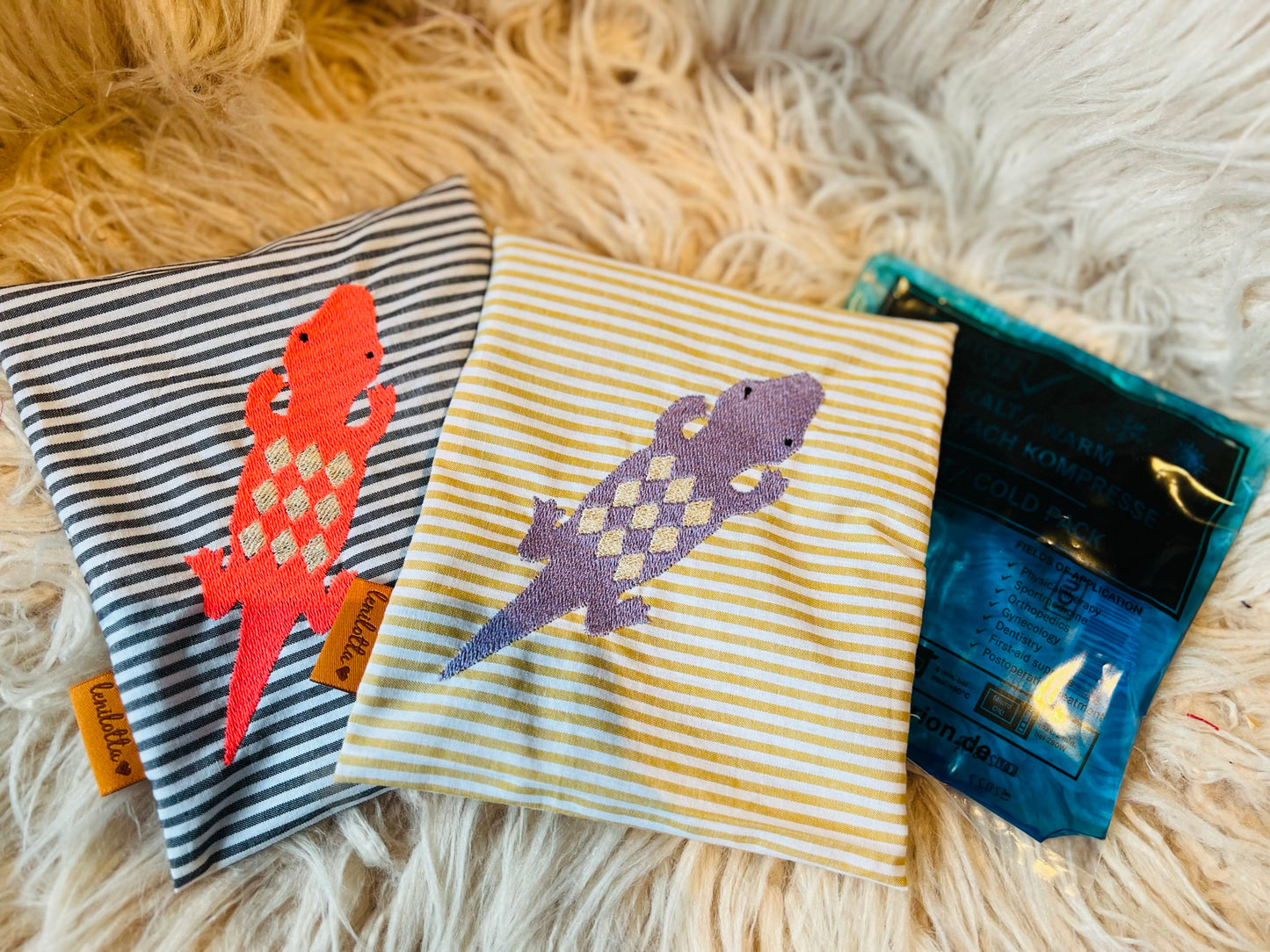 Beulentröster / Coolpack " lila Echse" inkl. Kalt-Warm-Kompresse