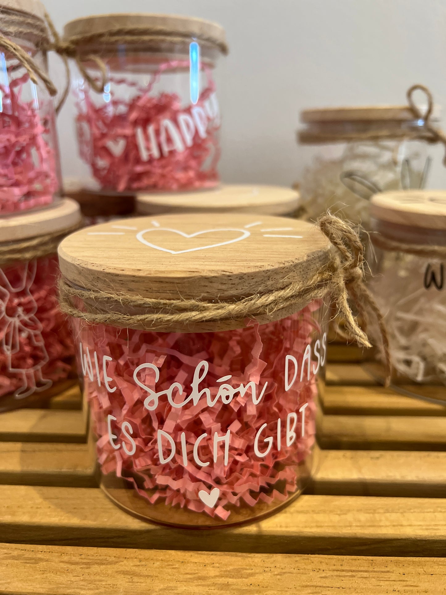 Vorratsglas mit Holzdeckel - div. Designs