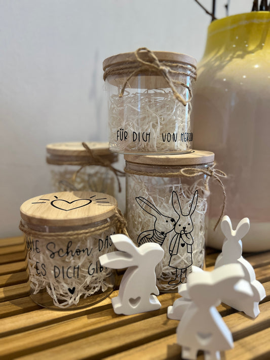 Vorratsglas mit Holzdeckel - div. Designs