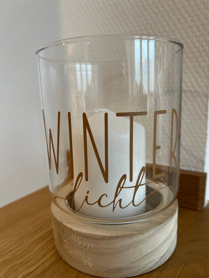 Windlicht mit Holzfuss diverse Designs